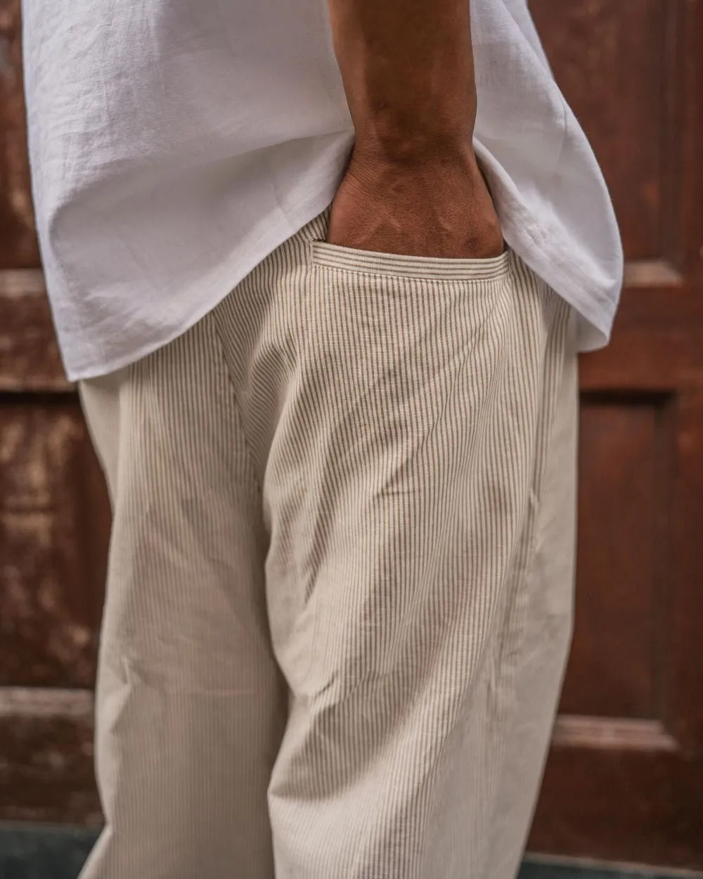 Baggy Hørbukser Beige stribet