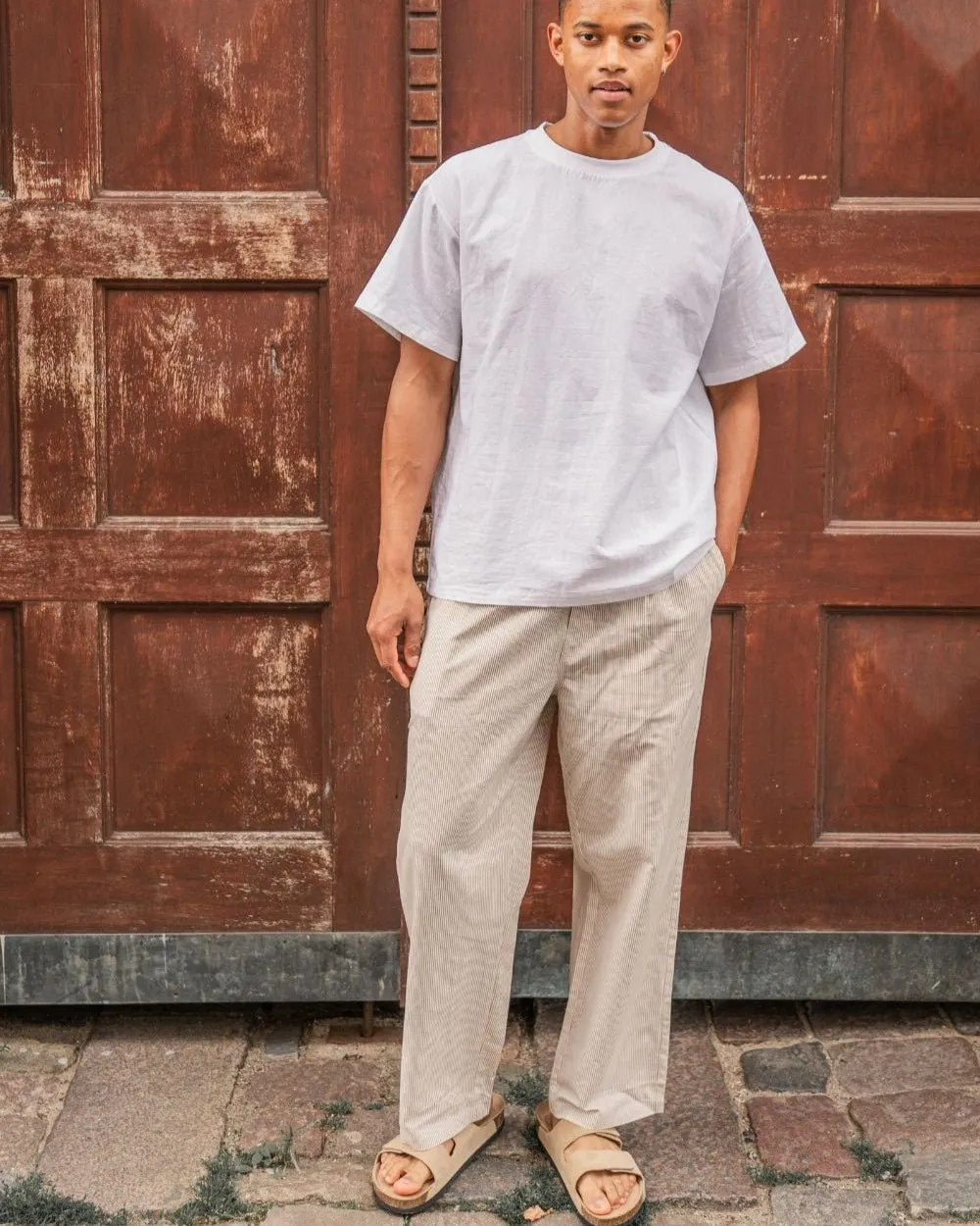 Baggy Hørbukser Beige stribet