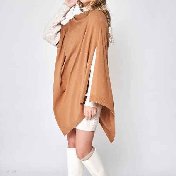 Beautiful Knit Camel Asymmetrical Poncho