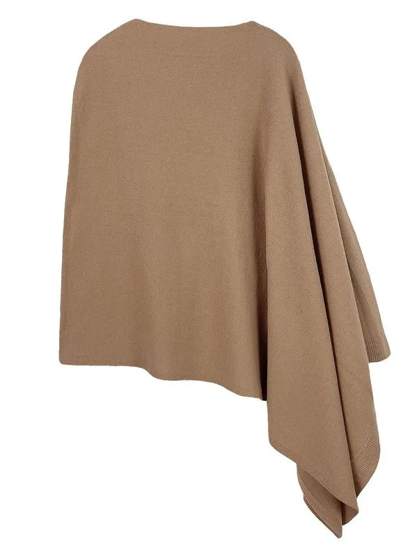Beautiful Knit Camel Asymmetrical Poncho