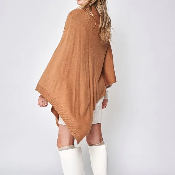Beautiful Knit Camel Asymmetrical Poncho