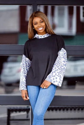 Black & Leopard Brushed Hacci Knit Hoodie