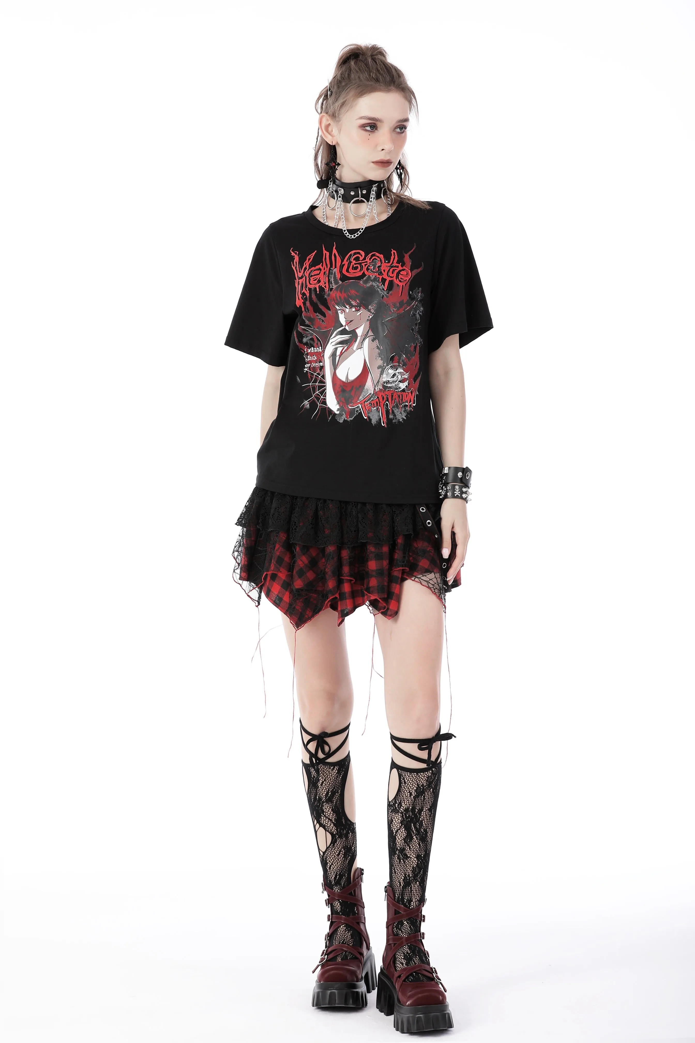 Black red Demon Seduction baggy T-shirt TW416