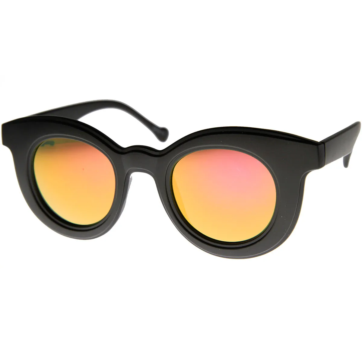 Bold Oversized Flash Mirror Lens Round Horn Rimmed Sunglasses