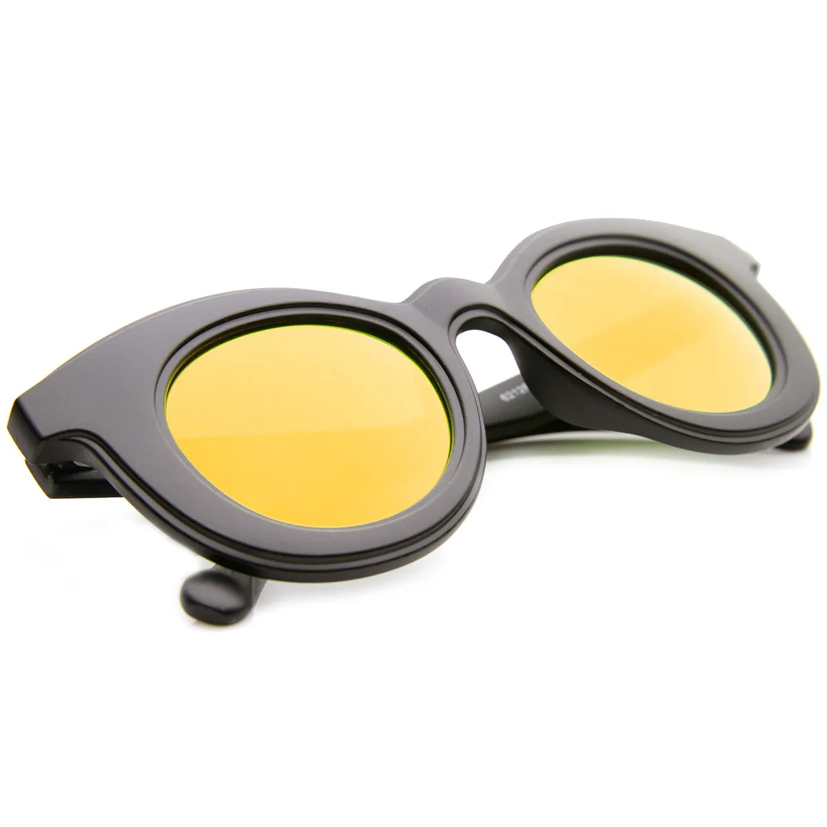Bold Oversized Flash Mirror Lens Round Horn Rimmed Sunglasses