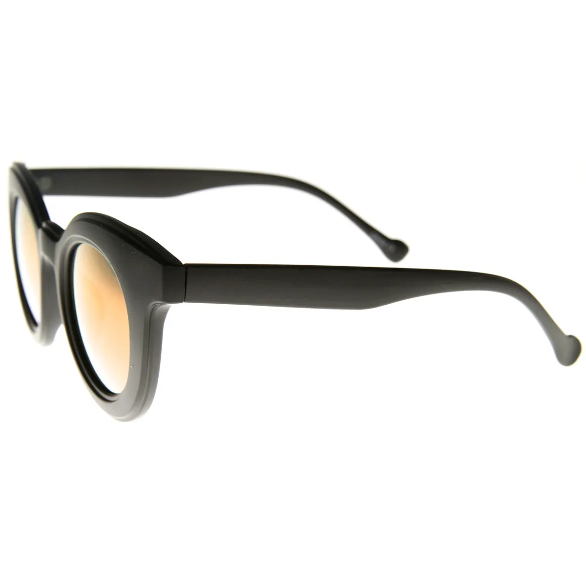 Bold Oversized Flash Mirror Lens Round Horn Rimmed Sunglasses
