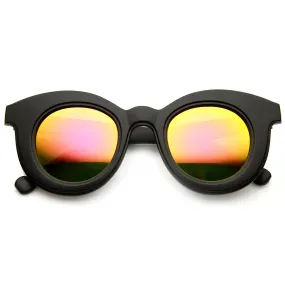 Bold Oversized Flash Mirror Lens Round Horn Rimmed Sunglasses