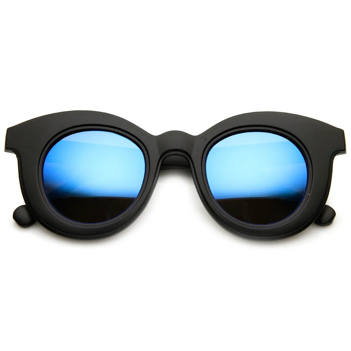 Bold Oversized Flash Mirror Lens Round Horn Rimmed Sunglasses