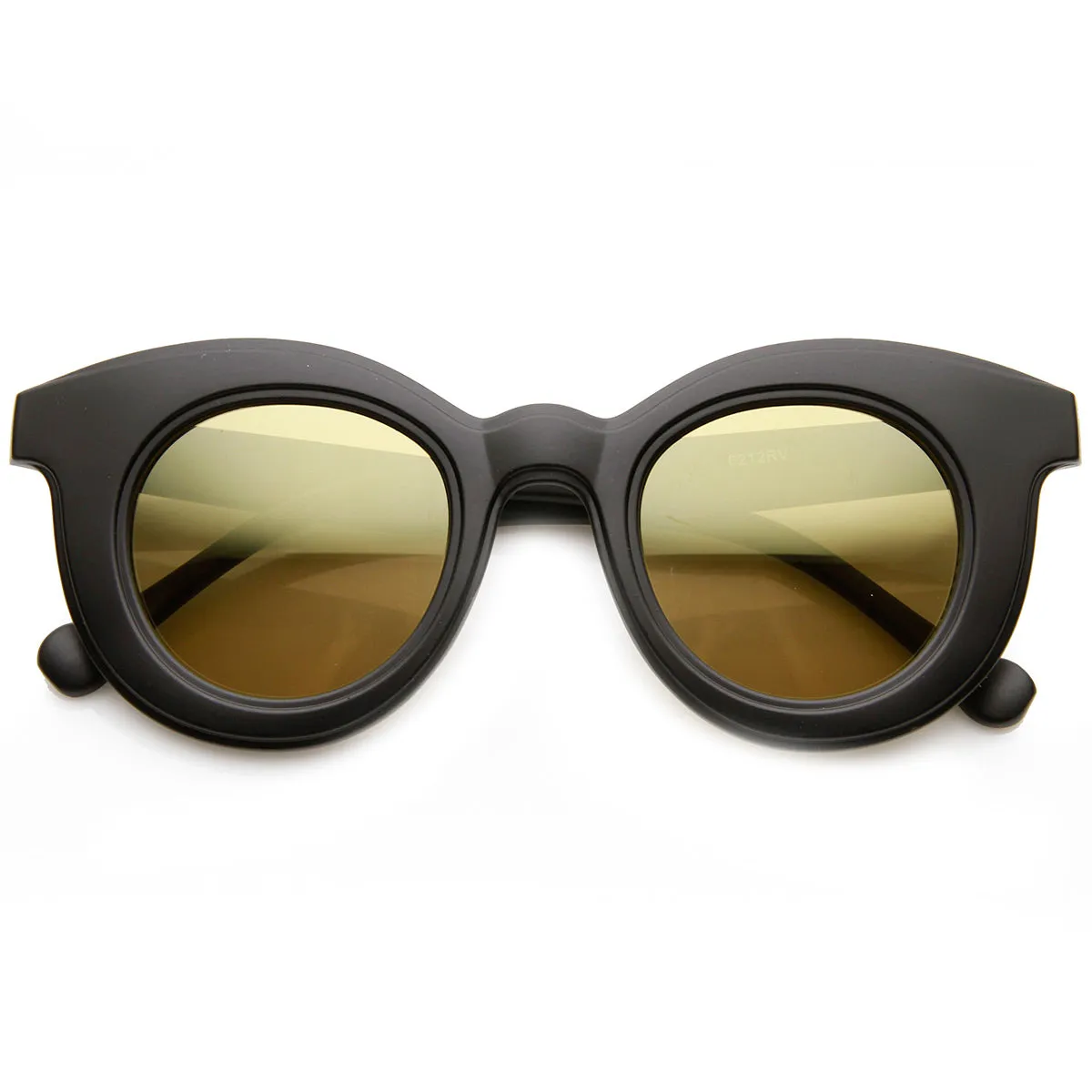 Bold Oversized Flash Mirror Lens Round Horn Rimmed Sunglasses