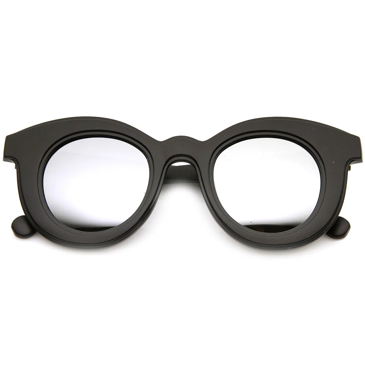 Bold Oversized Flash Mirror Lens Round Horn Rimmed Sunglasses