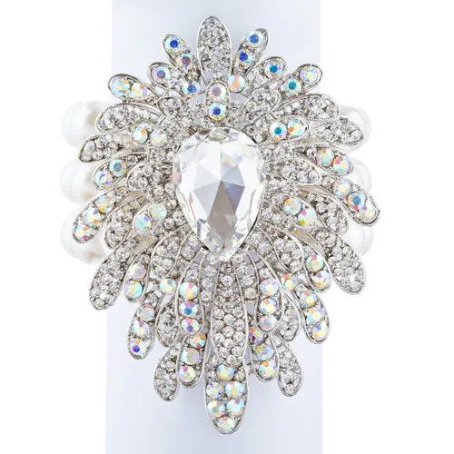 Bridal Wedding Jewelry Stylish Crystal Pearl Strands Stretch Bracelet Silver