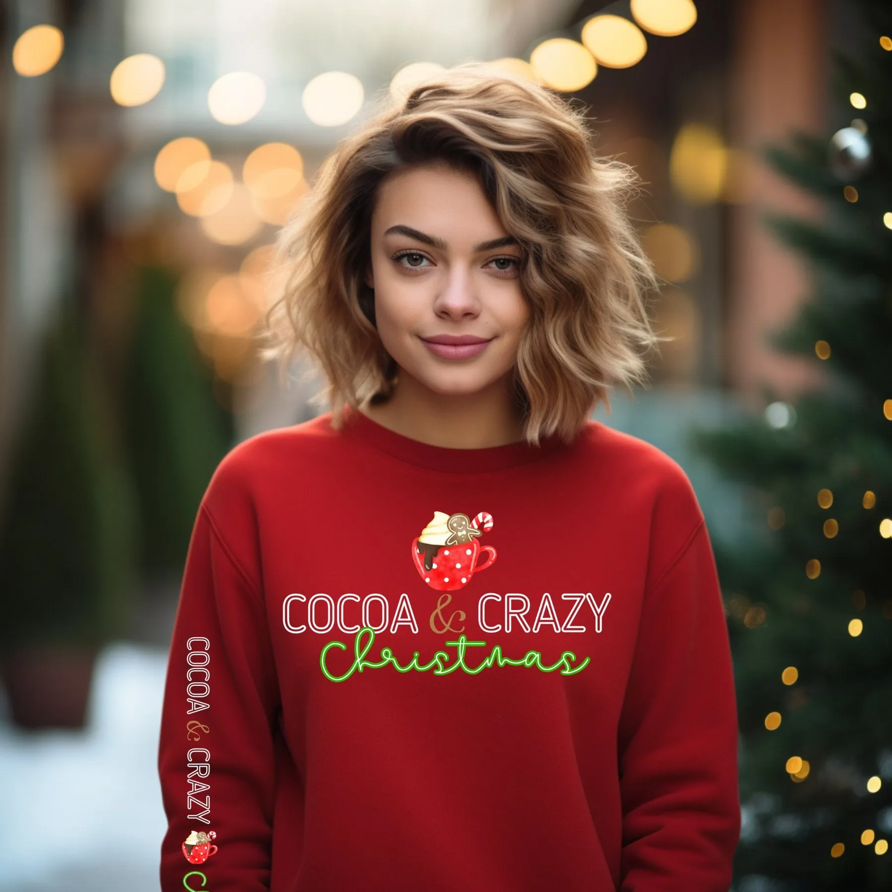 Cocoa and Crazy Christmas Women's Sweatshirt: Festive Mug & Arm Detail
