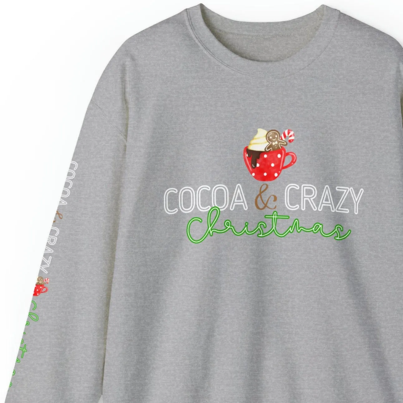 Cocoa and Crazy Christmas Women's Sweatshirt: Festive Mug & Arm Detail