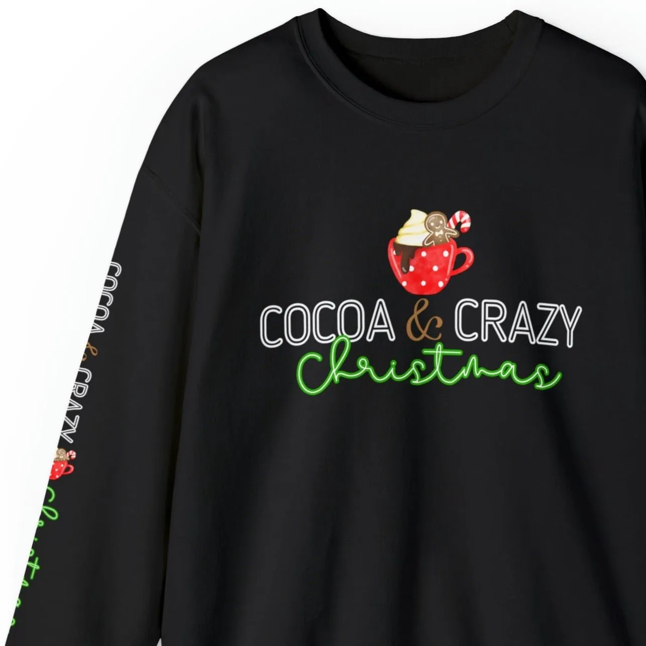 Cocoa and Crazy Christmas Women's Sweatshirt: Festive Mug & Arm Detail