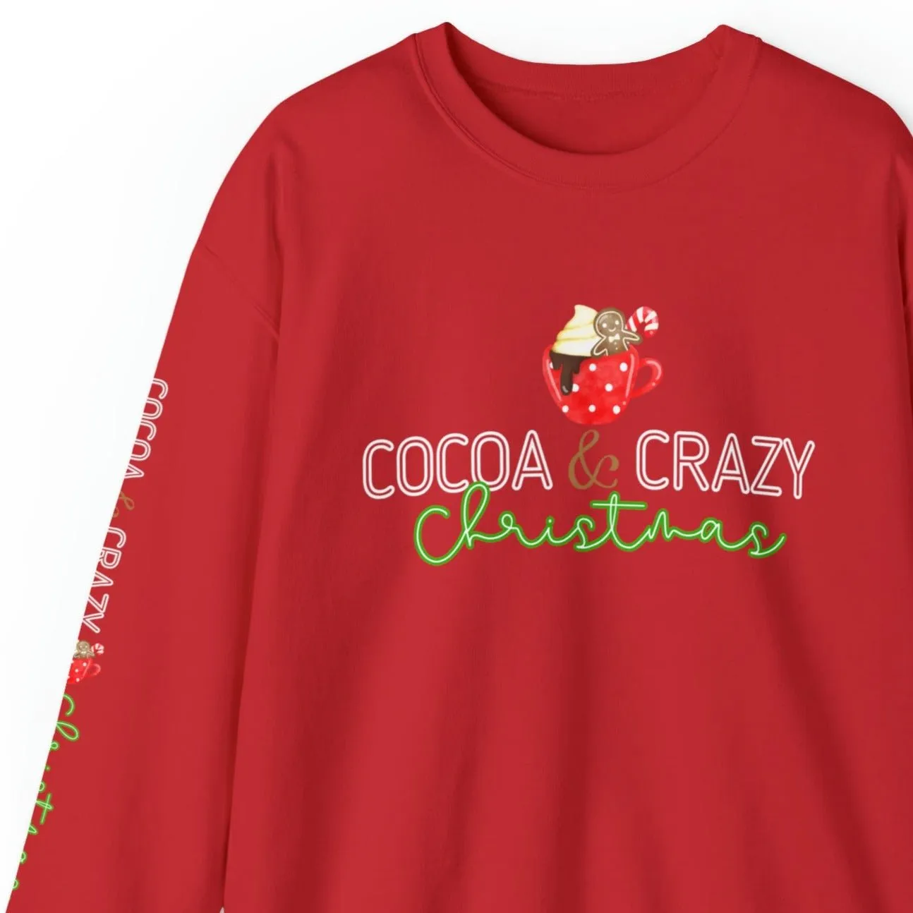 Cocoa and Crazy Christmas Women's Sweatshirt: Festive Mug & Arm Detail