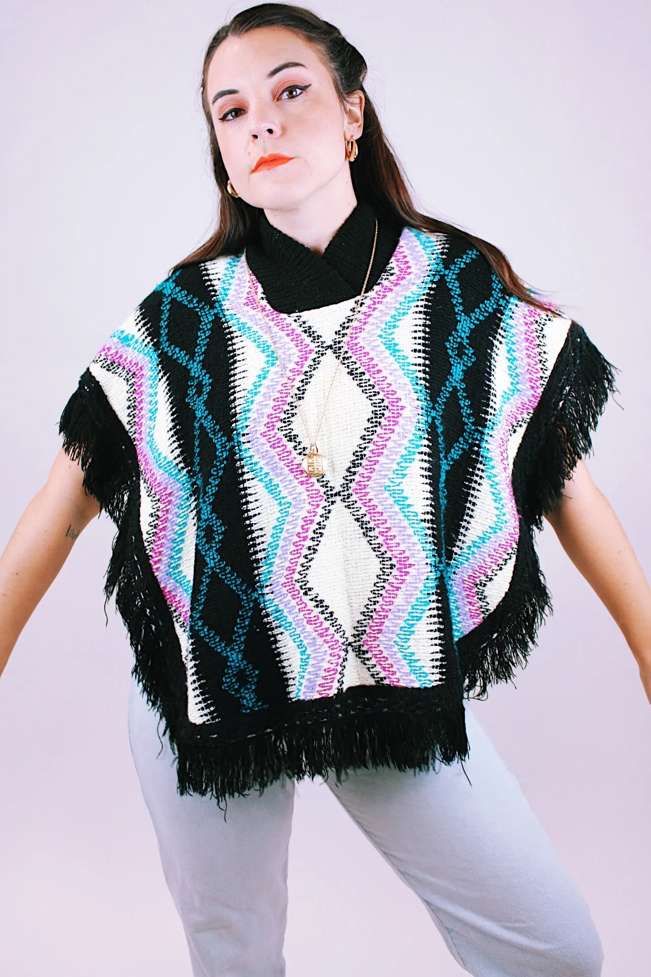 Fringed Knit Poncho