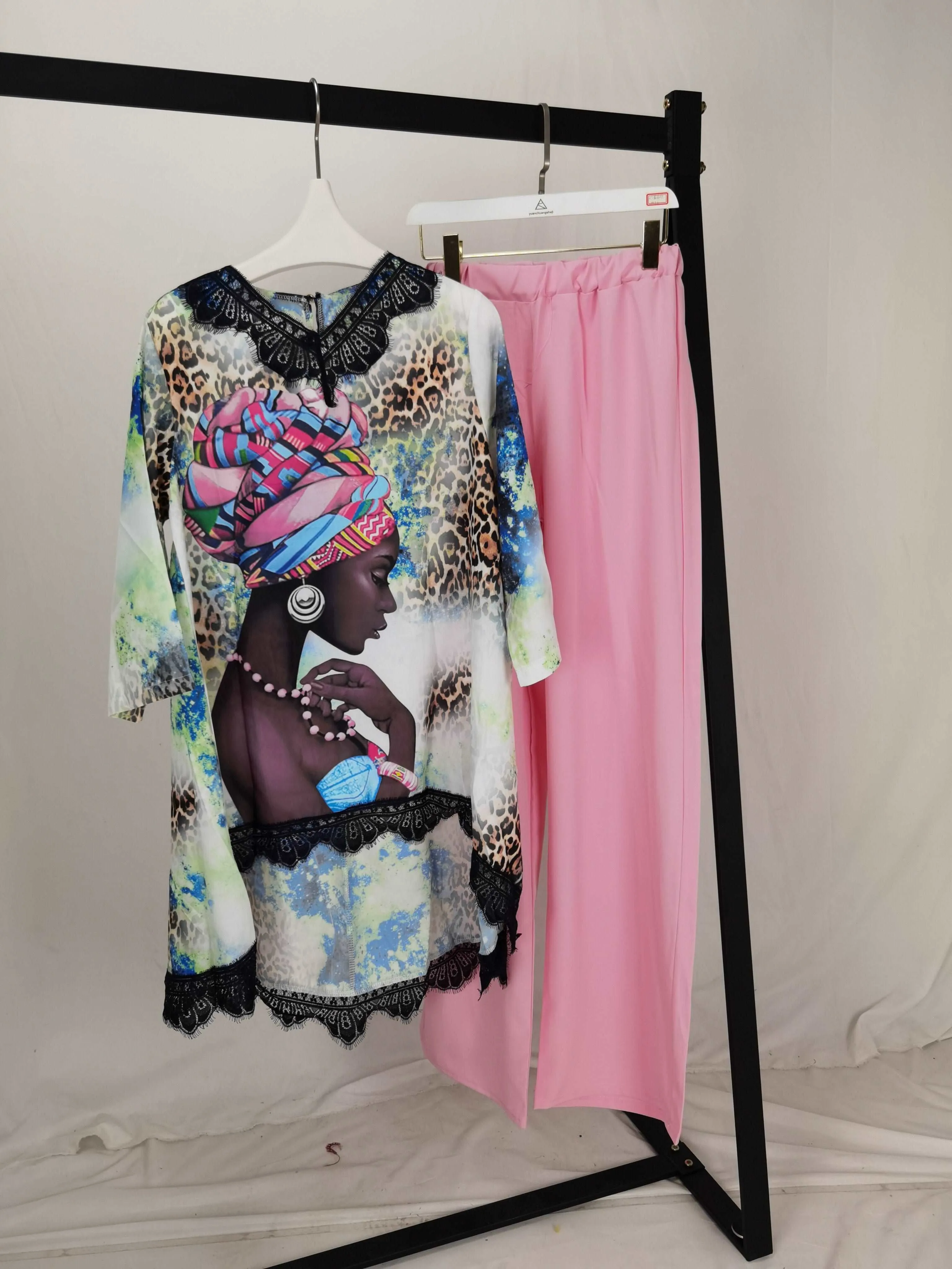 Lace Collar Suit Dress and TrousersBat SLeeve