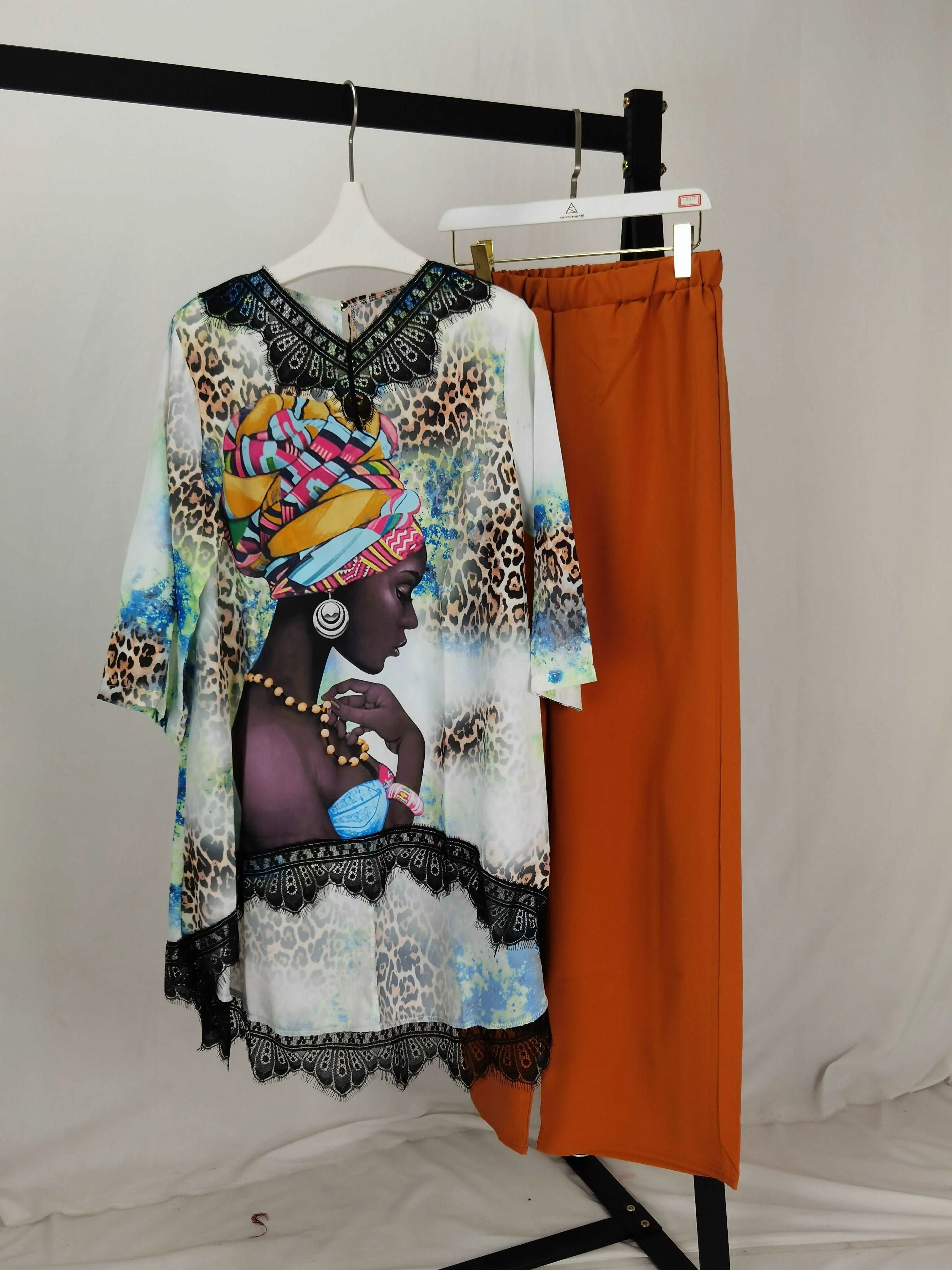 Lace Collar Suit Dress and TrousersBat SLeeve