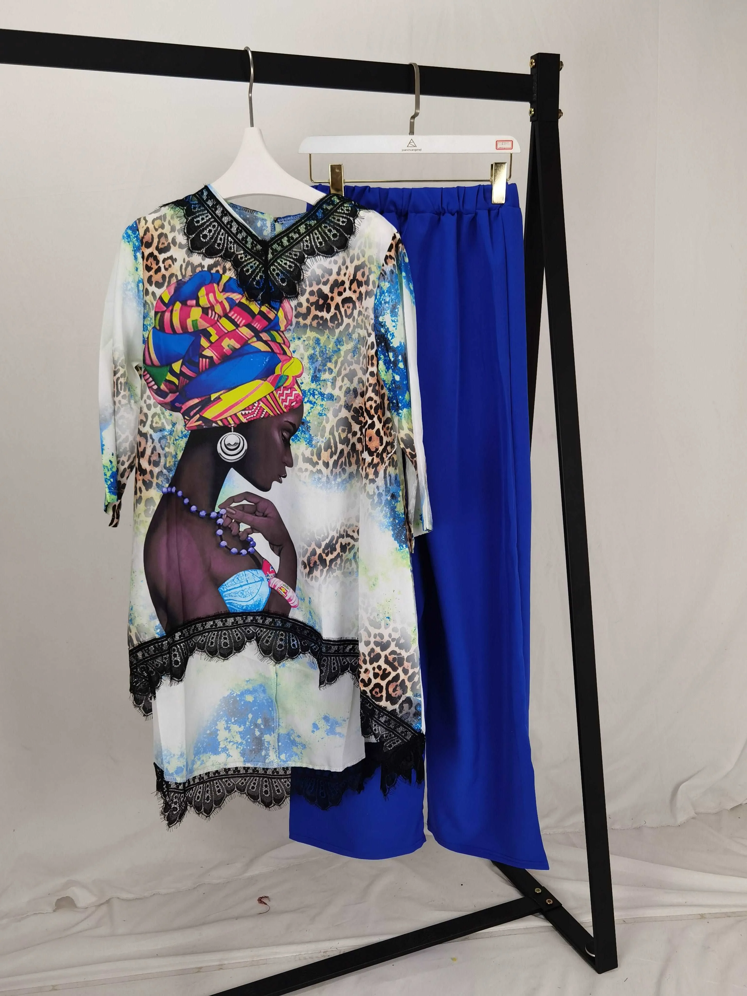 Lace Collar Suit Dress and TrousersBat SLeeve