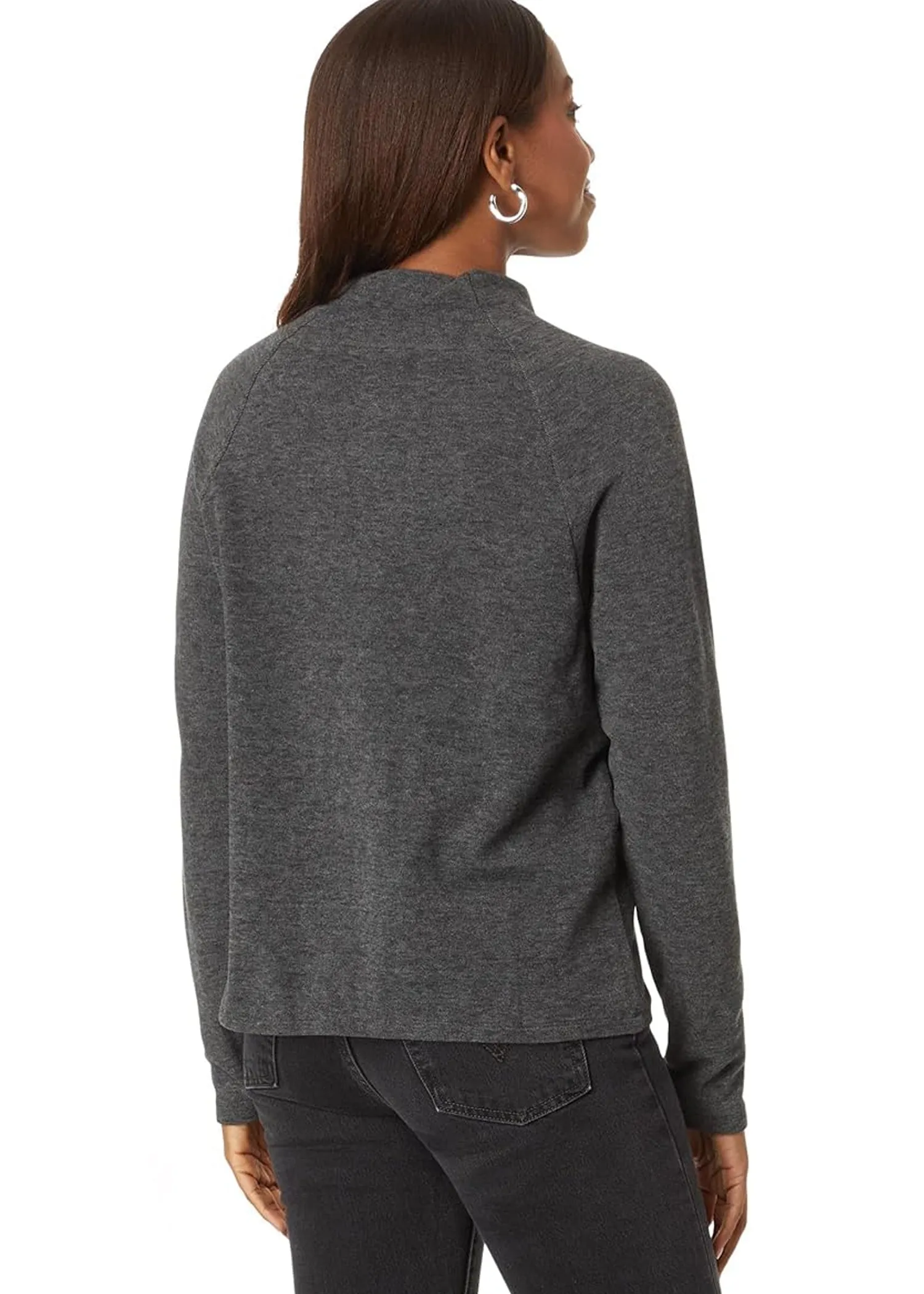 Long Sleeve Mock Neck Fleece in Black - Bobi