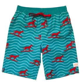 Men's Stretchy Long Boardies: Turquoise Dingo