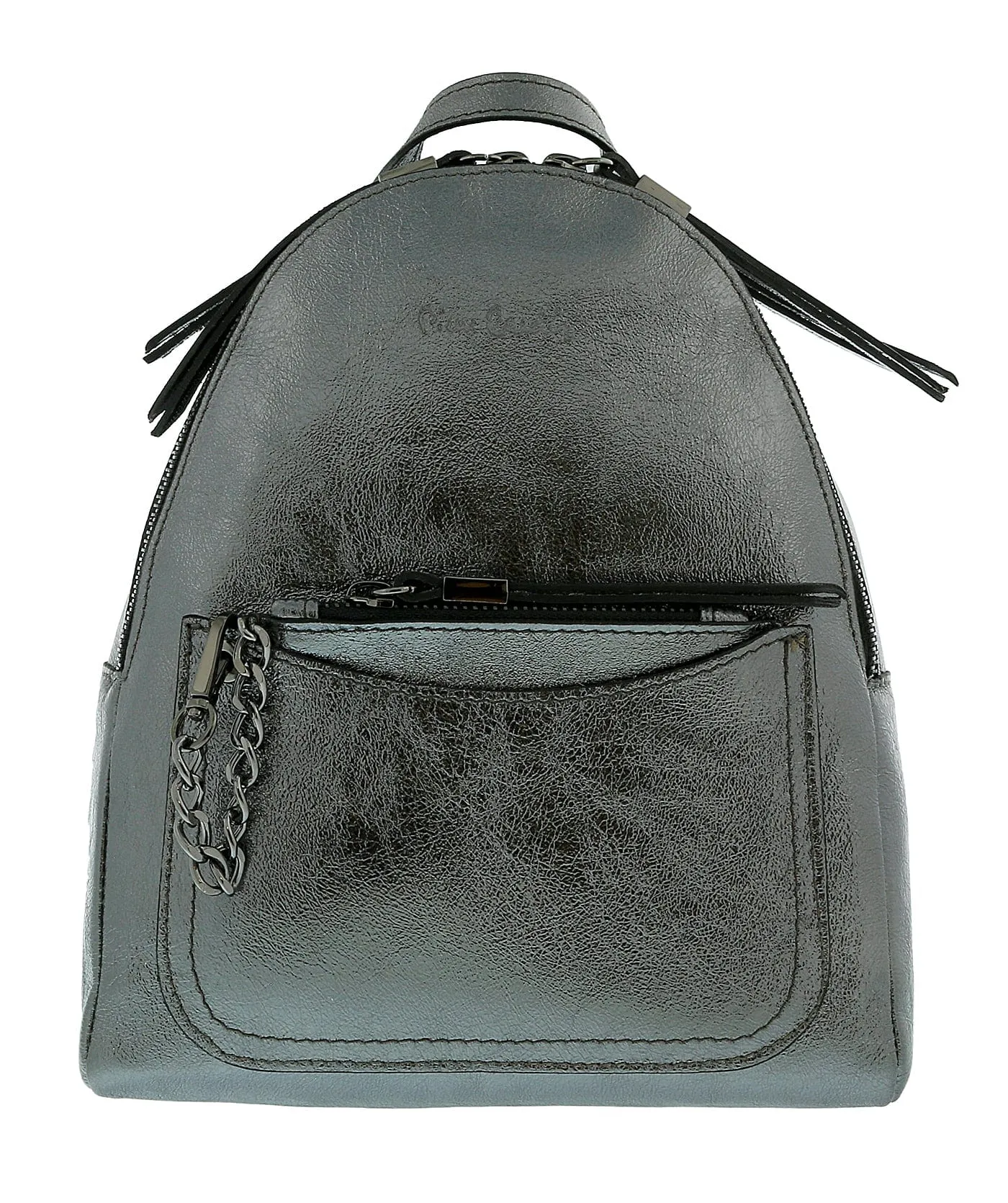 Pierre Cardin Gunmetal Leather Metallic Large Fashion Backpack