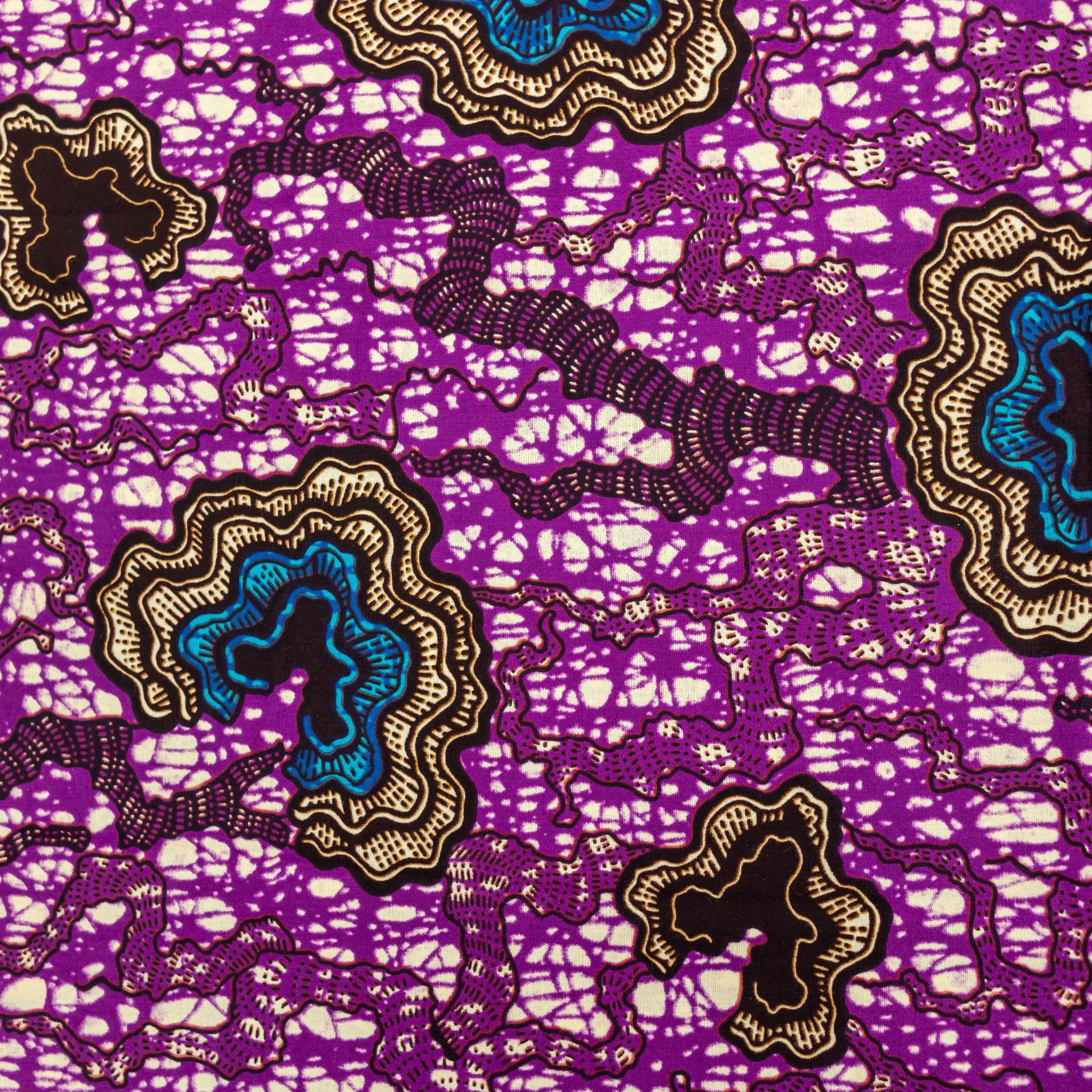 Purple, Blue & Black Wax Pint Fabric - 6 Yards