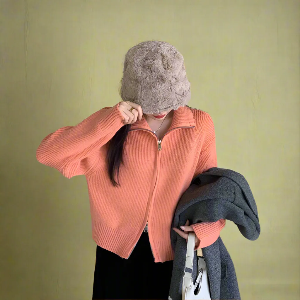 Retro Cozy Zip-Up Knit Sweater