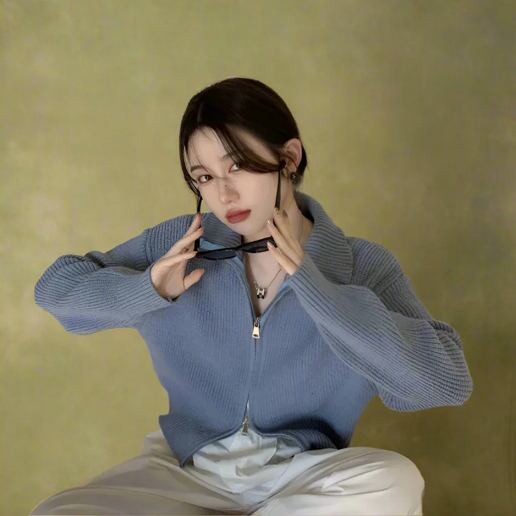 Retro Cozy Zip-Up Knit Sweater