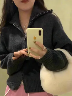 Retro Cozy Zip-Up Knit Sweater