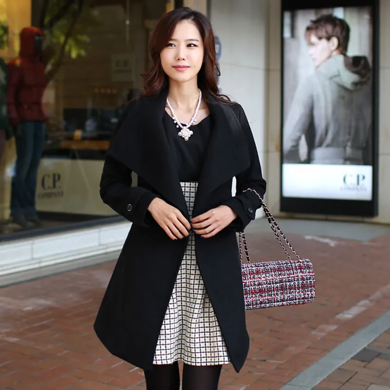 Slim Bowknot Sash Worsted Trench Coat
