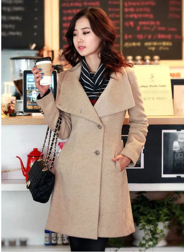 Slim Bowknot Sash Worsted Trench Coat