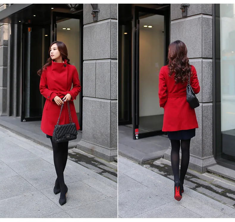 Slim Bowknot Sash Worsted Trench Coat