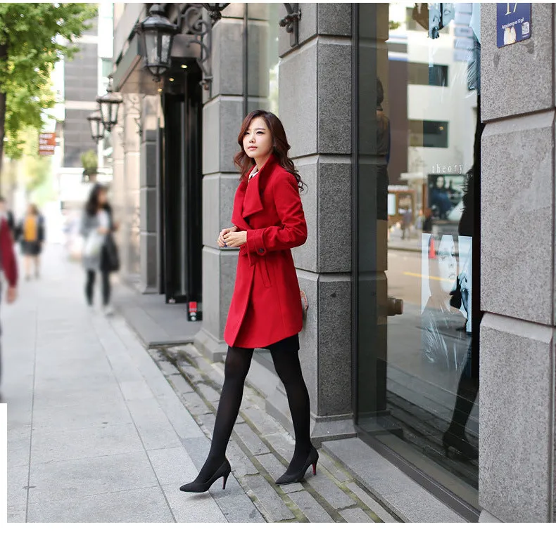 Slim Bowknot Sash Worsted Trench Coat