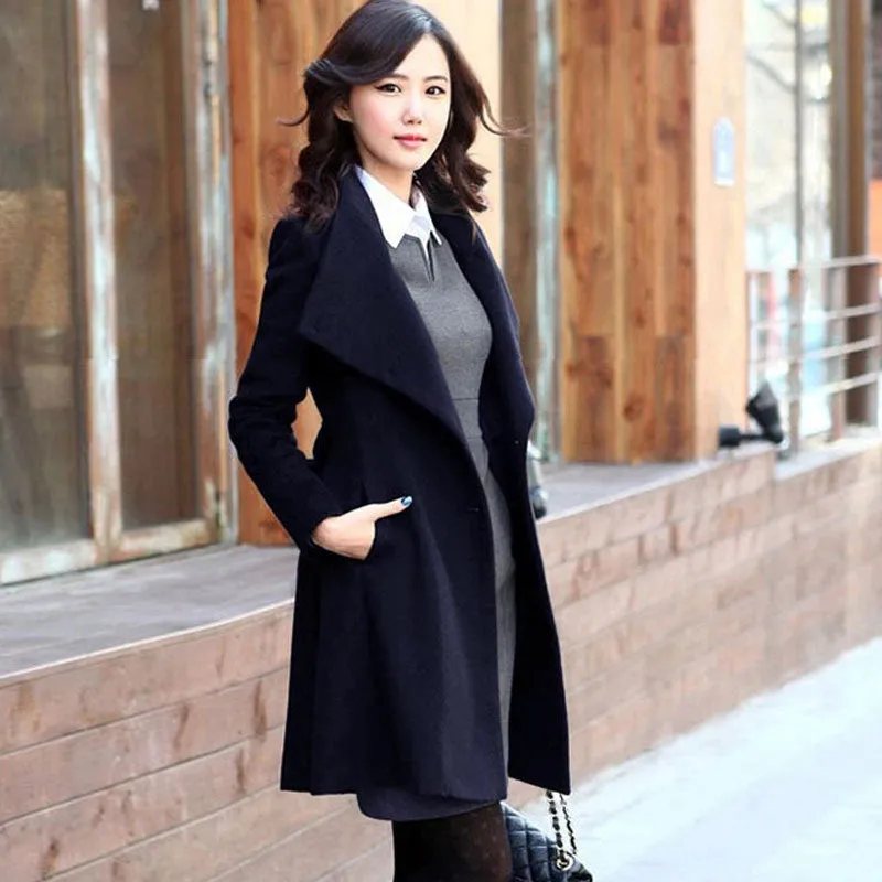 Slim Bowknot Sash Worsted Trench Coat