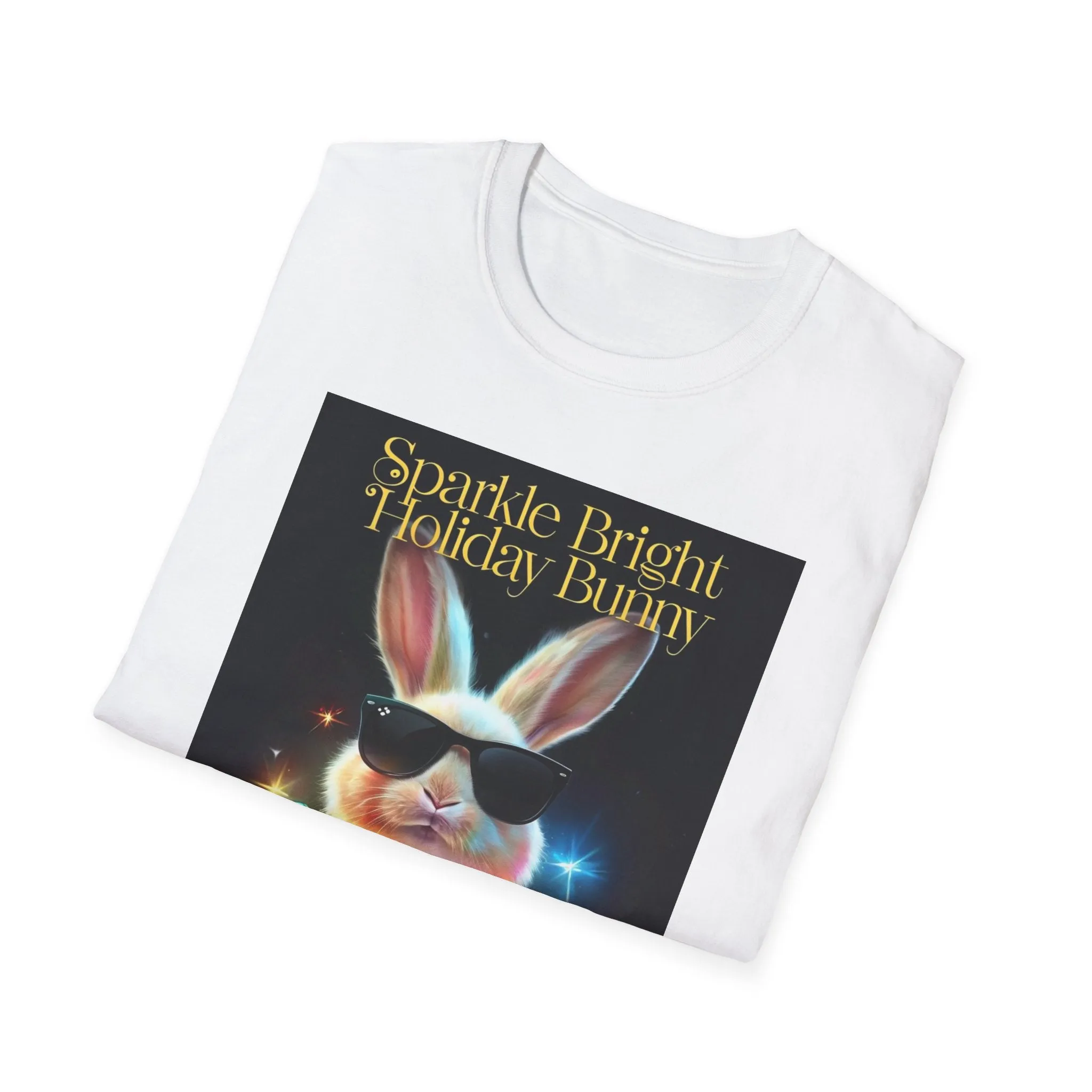 Sparkle Bright Holiday Bunny T-Shirt | Fun Unisex Tee for Christmas & Easter Celebrations