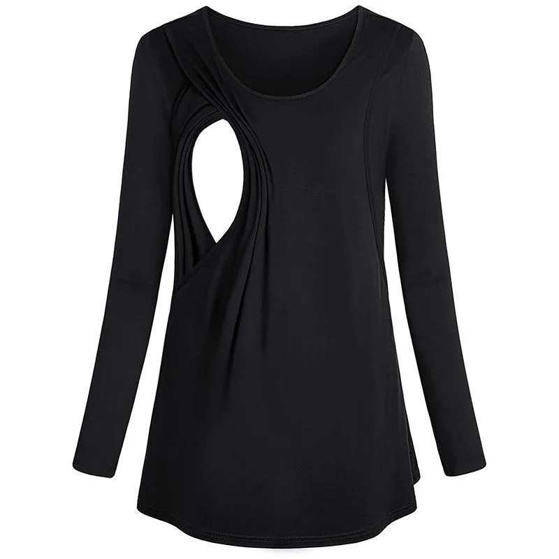 Stylish Solid Long-sleeve Maternity Nursing Top