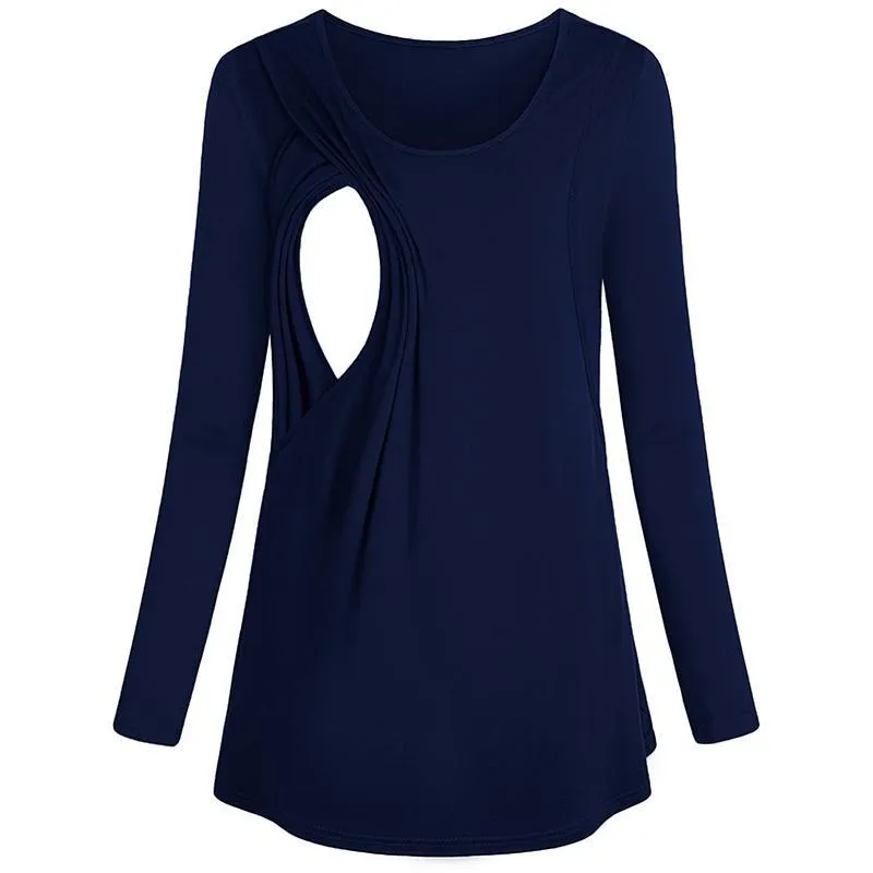 Stylish Solid Long-sleeve Maternity Nursing Top