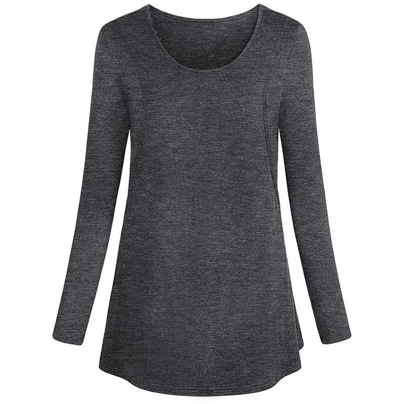 Stylish Solid Long-sleeve Maternity Nursing Top