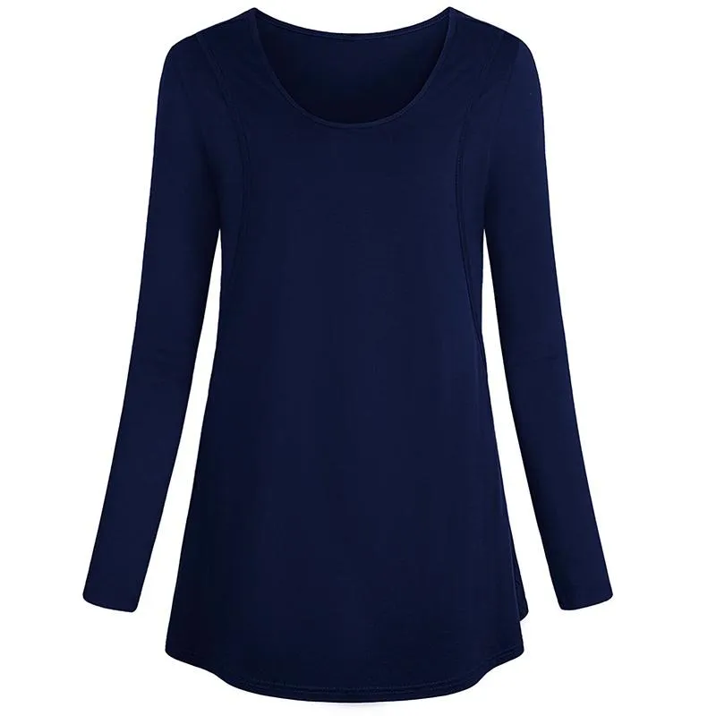 Stylish Solid Long-sleeve Maternity Nursing Top