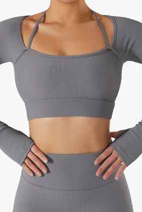 Urban Luxe Strappy Knitted Crop Top - Grey