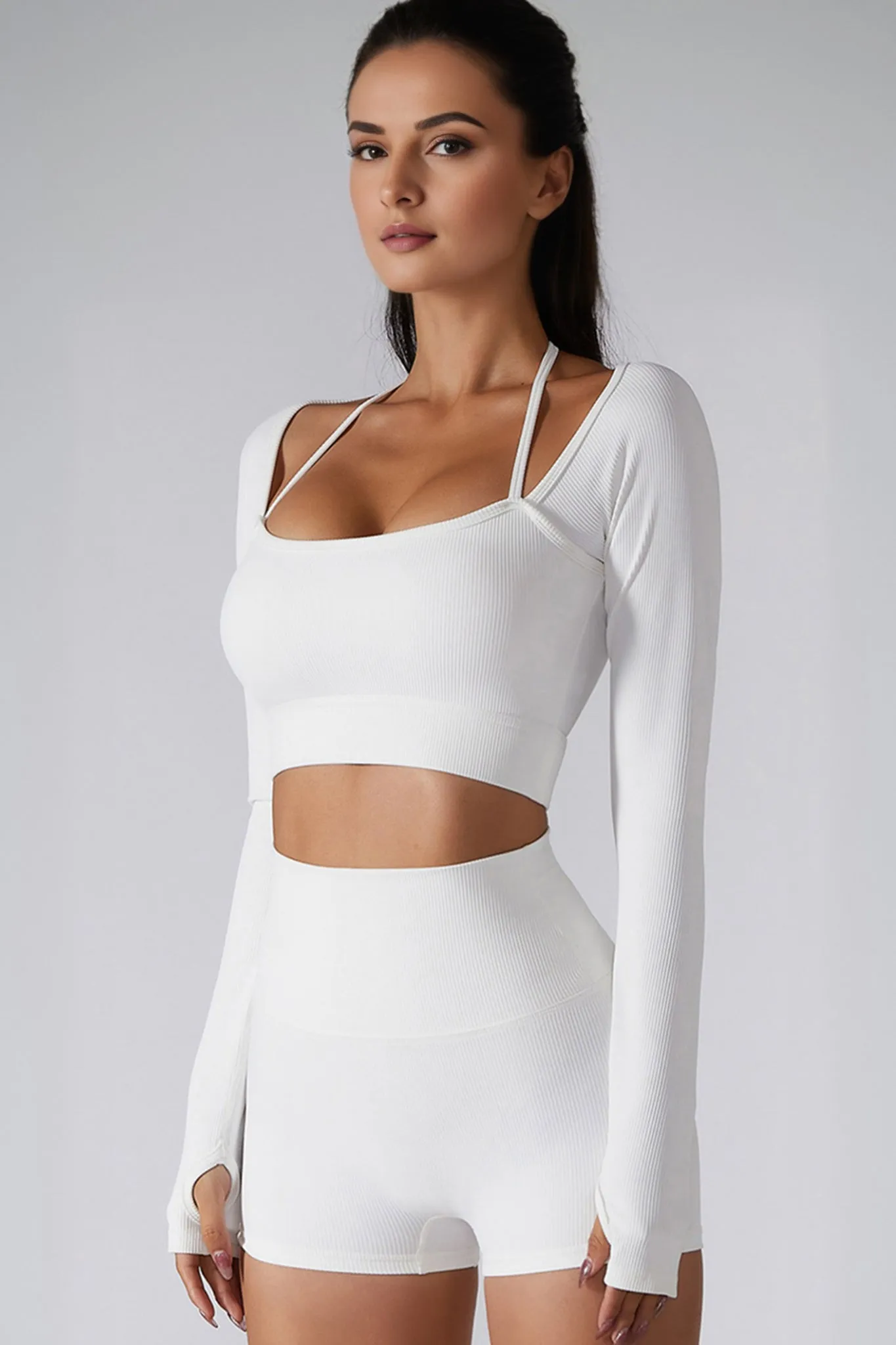 Urban Luxe Strappy Knitted Crop Top - White